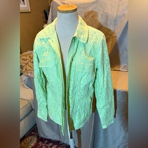 Denim&Co Light Green Lace Jean Jacket